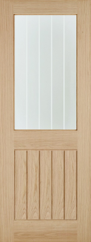 light brown Belize Oak door with 1 large glazed panel 

