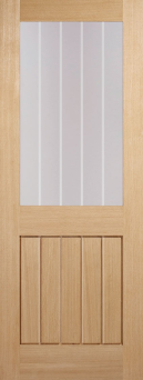 Light brown Mexicano Oak half-light glazed door. Made from unfinished oak wood
